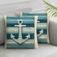 Ulloord White Pillow Cover Reversible Print Nautical Theme Sea Adventure Square Throw Pillow Cover for Bed or Sofa Decor Retro Wooden Board Decorative Cushion Cover