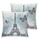 Ulloord  Eiffel Tower Pillow Cover for Living Room Couch Decor,French Style Symbol of Paris Square Soft Throw Pillow,Blue Tree Butterfly Oil Painting Decorative Cushion Cover,Single Pack
