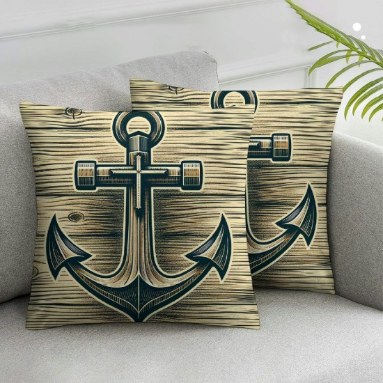 Ulloord White Pillow Cover Reversible Print Nautical Theme Sea Adventure Square Throw Pillow Cover for Bed or Sofa Decor Retro Wooden Board Decorative Cushion Cover,