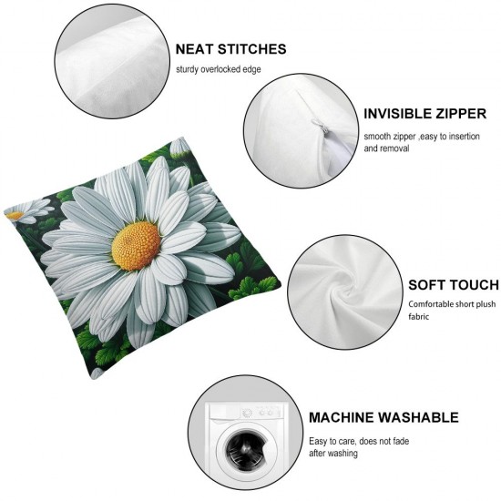 Ulloord Spring Daisy Pillow Covers , Decorative Throw Pillow Case Gray Buffalo Plaids Cushion Case for Couch Home Outdoor Sofa Decoration